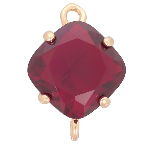 Intercalaire losange en verre facetté 16x11 mm - Doré - Rouge x1