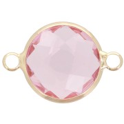 Intercalaire rond en verre facetté 15 mm - Doré - Rose clair x1