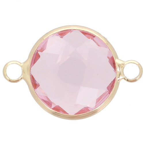 Intercalaire rond en verre facetté 15 mm - Doré - Rose clair x1