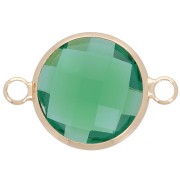 Intercalaire rond en verre facetté 15 mm - Doré - Vert foncé x1