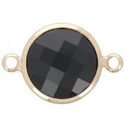 Intercalaire rond en verre facetté 15 mm - Doré - Noir x1|raw }}