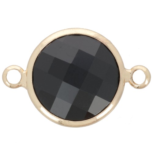 Intercalaire rond en verre facetté 15 mm - Doré - Noir x1