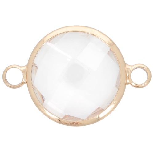 Intercalaire rond en verre facetté 15 mm - Doré - Crystal x1