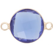 Intercalaire rond en verre facetté 15 mm - Doré - Bleu sapphire x1