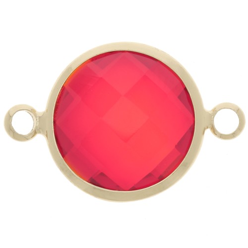 Intercalaire rond en verre facetté 15 mm - Doré - Rouge x1