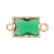 Intercalaire rectangle en verre facetté 12x6 mm - Doré - Vert emeraude x1