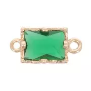 Intercalaire rectangle en verre facetté 12x6 mm - Doré - Vert emeraude x1