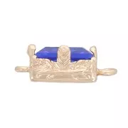 Intercalaire rectangle en verre facetté 12x6 mm - Doré - Bleu royal x1