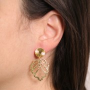 Clous d'oreilles rond 12 mm effet plissé - Doré à l'or fin x2