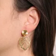 Clous d'oreilles rond 12 mm effet plissé - Doré à l'or fin x2