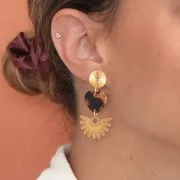 Clous d'oreilles rond 12 mm effet plissé - Doré à l'or fin x2