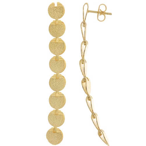 Boucles d'oreilles longues pendantes martelés 62x8 mm - Doré à l'or fin x2