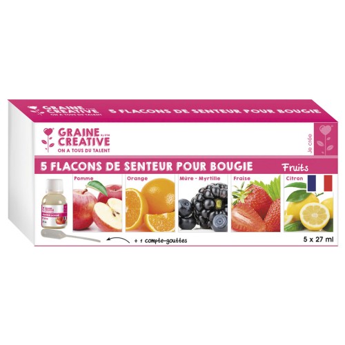Coffret de 5 senteurs pour bougie de 27ml avec son compte-goutte - Fruits