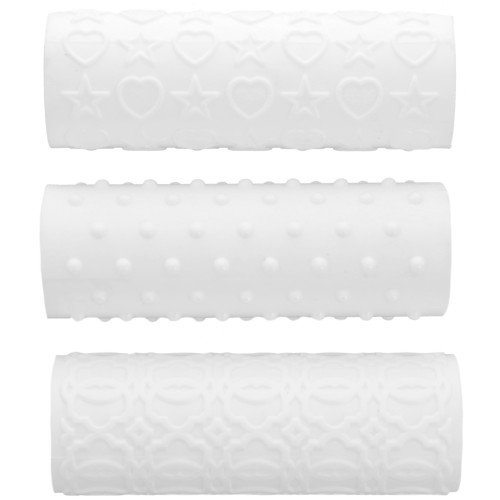 Set de 3 rouleaux de texture en plastique 100x34 mm pour pâte polymère - Blanc