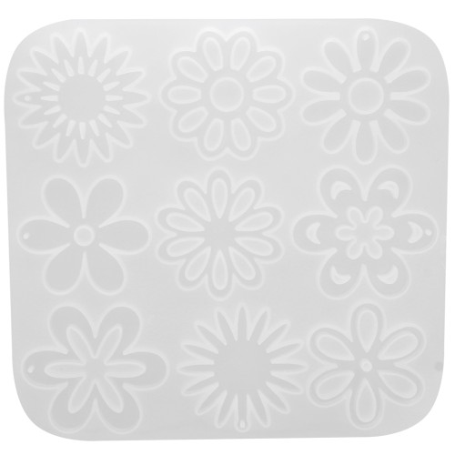 Moule silicone pour réaliser 9 pendentifs fleurs en résine - Transparent x1