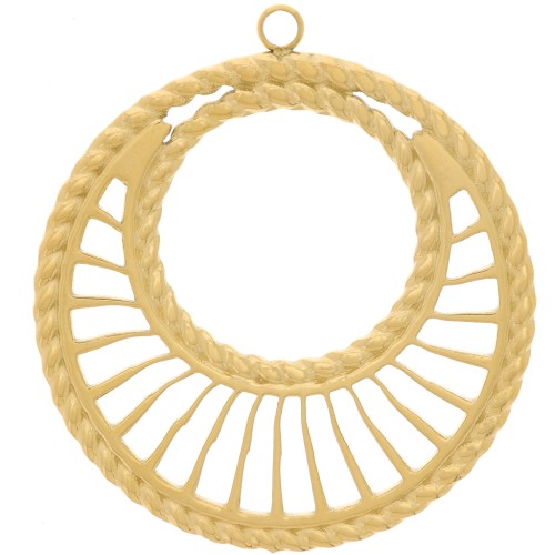 Pendentifs ronds ajourés 30 mm effet tressé - Acier inoxydable 304L Doré x2