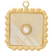 Pendentif carré 18x15 mm avec nacre & oxyde de zirconium - Acier inox 304L Doré x1