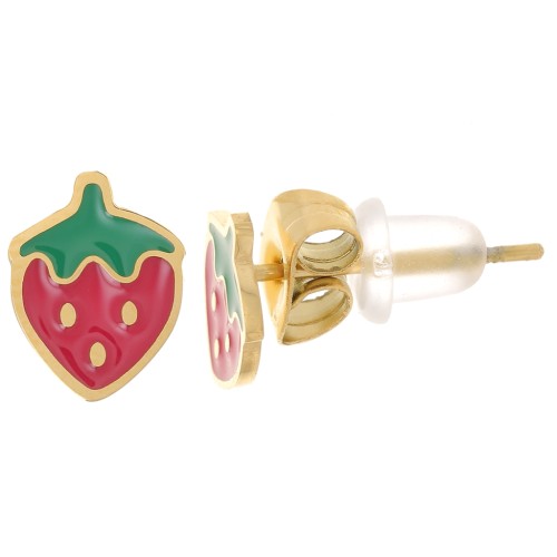 Boucles d'oreilles fraise 9x7 mm avec résine époxy - Acier inoxydable 316L Doré x2