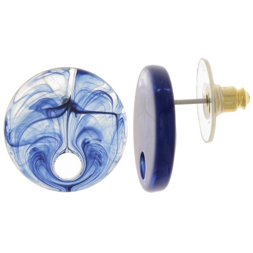 Clous d'oreilles ronds 18 mm en acrylique - Marbré bleu foncé x2