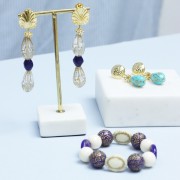 Perles gouttes ovales plate gravées 18x11 mm style vintage - Noir - Doré x5