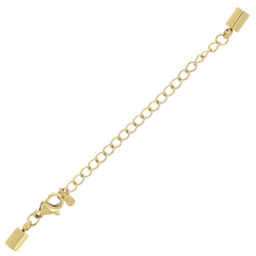 Fermoir mousqueton 10 mm + chainette pour cordon 4 mm - Acier inox 304 Doré x1