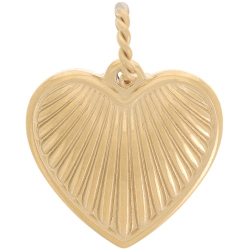 Pendentif coeur strié 18 mm - Acier inoxydable 304 Doré x1
