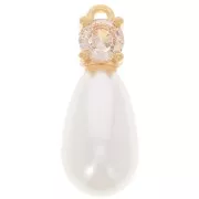 Pendentif goutte imitation perle eau douce 18mm & CZ -Doré à l'or fin Crystal x1