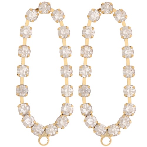 Clous d'oreilles ovales 36x15 mm avec oxydes zirconium -Doré - Crystal x2