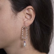 Clous d'oreilles ovales 36x15 mm avec oxydes zirconium -Doré - Crystal x2