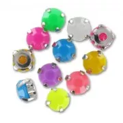 Assortiment de cabochons sertis 8 mm Rose Fluo/Jaune/Bleu/Violet x20