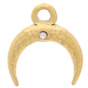 Breloque corne demi lune 11x10 mm et oxyde de zirconium - Acier inox 304L Doré x1|raw }}
