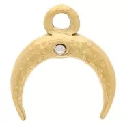 Breloque corne demi lune 11x10 mm et oxyde de zirconium - Acier inox 304L Doré x1