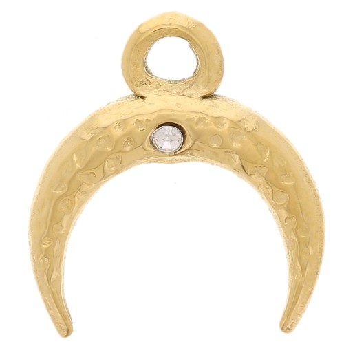 Breloque corne demi lune 11x10 mm et oxyde de zirconium - Acier inox 304L Doré x1