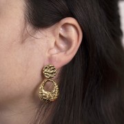 Clous d'oreilles ronds martelés 14 mm - Acier inoxydable 304L Doré x2