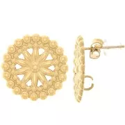 Clous d'oreilles rosace 17 mm avec petites boules - Acier inoxydable 304L Doré x2