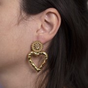 Clous d'oreilles rosace 17 mm avec petites boules - Acier inoxydable 304L Doré x2