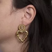 Clous d'oreilles rosace 17 mm avec petites boules - Acier inoxydable 304L Doré x2