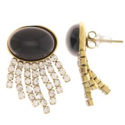 Boucles d'oreilles franges CZ 29x15mm - cabochon 14x10 mm Acier inox 304 Doré x2