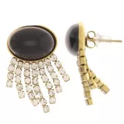 Boucles d'oreilles franges CZ 29x15mm - cabochon 14x10 mm Acier inox 304 Doré x2