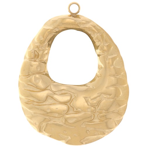 Pendentifs ovales évidés martelés 27x21 mm - Acier inoxydable 304L Doré x2