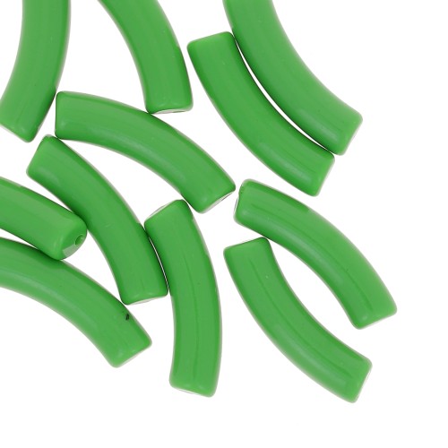 Perles tube incurvé 32x8 mm en acrylique opaque - Vert x6