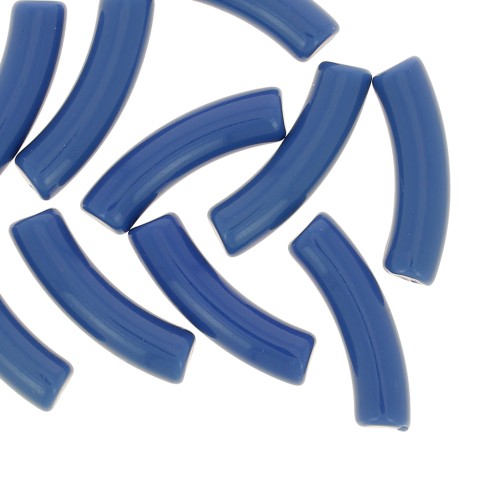Perles tube incurvé 32x8 mm en acrylique opaque - Bleu jean x6