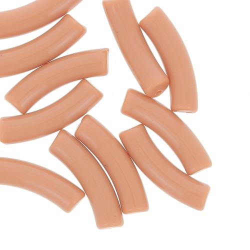 Perles tube incurvé en acrylique opaque 32x8 mm - Marron clair x6