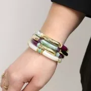 Perles tube incurvé en acrylique opaque 32x8 mm - Bleu glacier x6