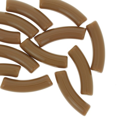 Perles tube incurvé en acrylique opaque 32x8 mm - Marron x6