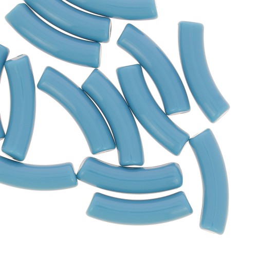 Perles tube incurvé en acrylique opaque 32x8 mm - Bleu x6