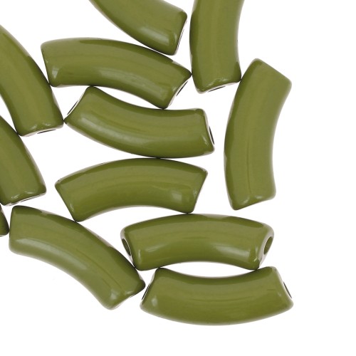 Perles tube incurvé 35x11 mm en acrylique opaque - Olive x6