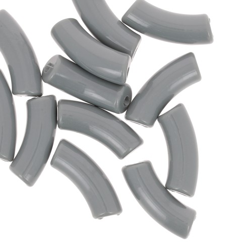 Perles tube incurvé 35x11 mm en acrylique opaque - Gris foncé x6
