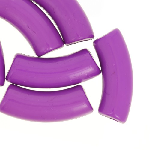 Perles tube incurvé 35x11 mm en acrylique opaque - Prune x6