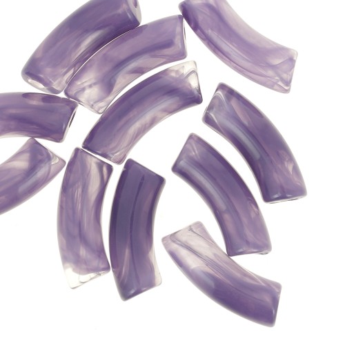 Perles tube incurvé en acrylique transparente 35x11 mm - Marbré Violet foncé x6